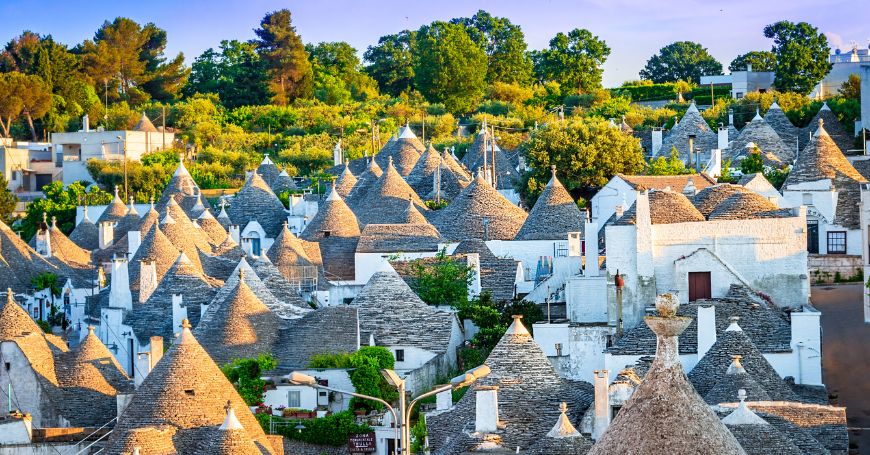 view of trulli in Alberobello, one of Puglia's best food spots