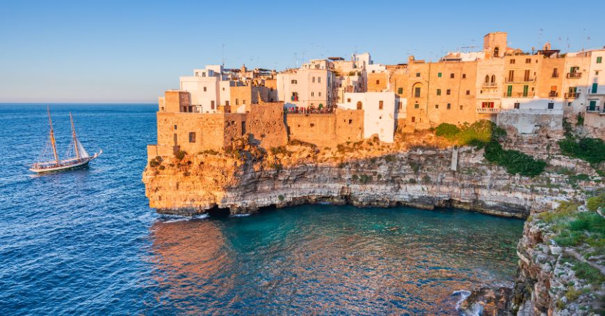 Panoramic view of the cliffs in Polignano a Mare